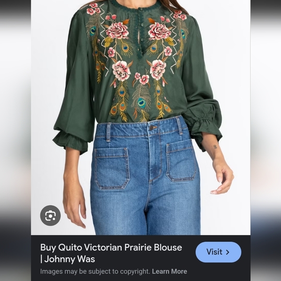 Johnny Was Embroidered Forest Green Blouse Size Large - Picture 15 of 15